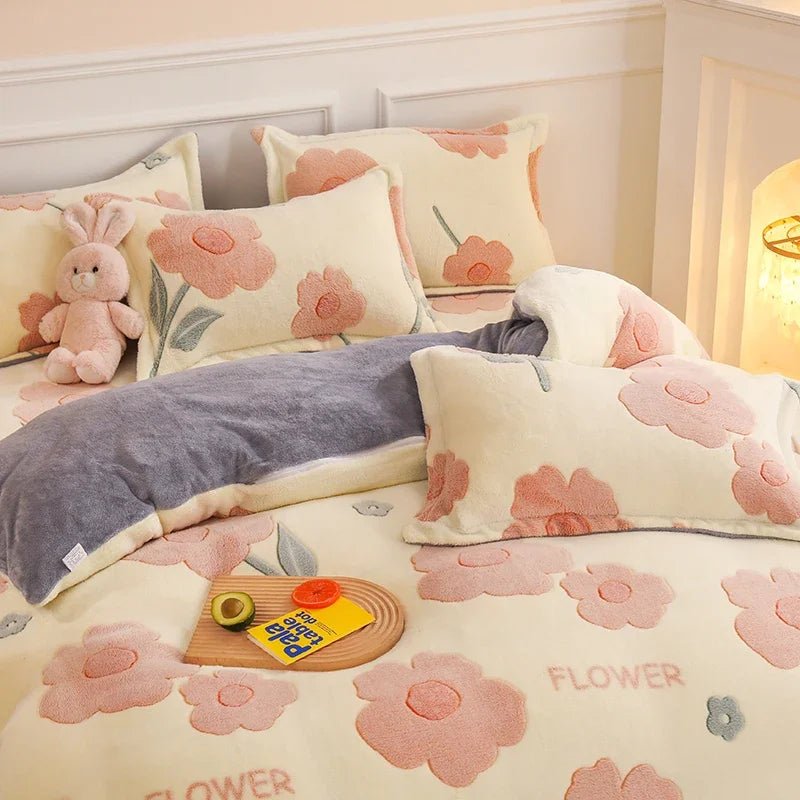 Housse de couette en flanelle de corail, huit motifs sculptés
