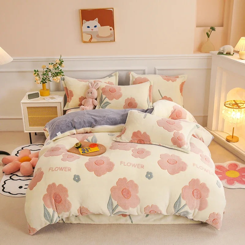 Housse de couette en flanelle de corail, huit motifs sculptés