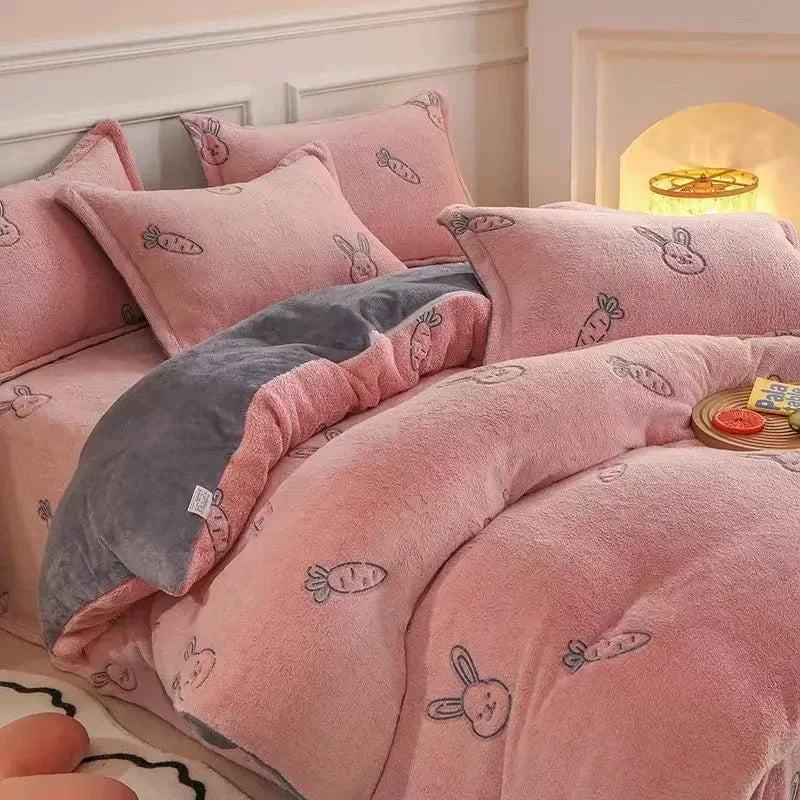 Housse de couette flanelle double face, envers uni