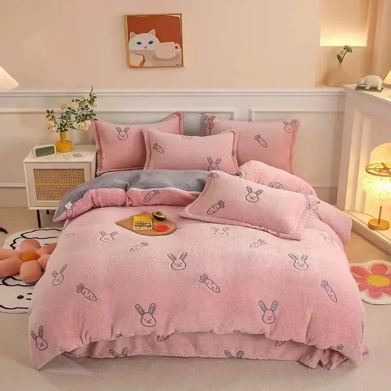 Housse de couette flanelle double face, envers uni