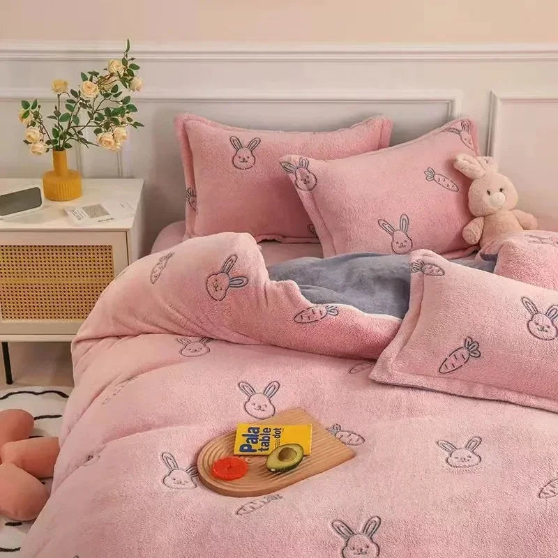 Housse de couette flanelle double face, envers uni