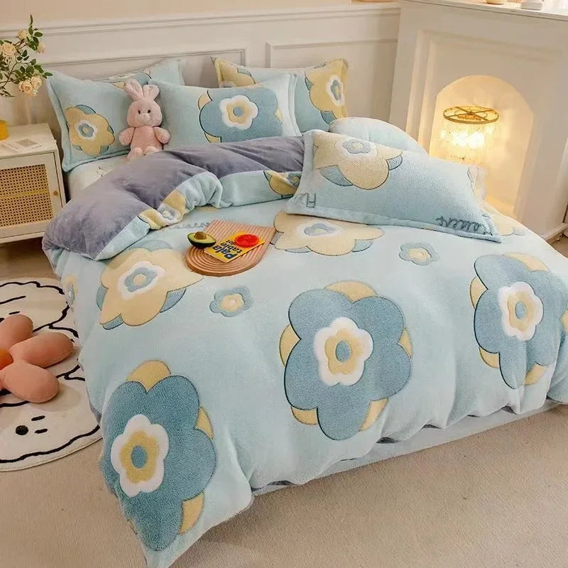 Housse de couette flanelle double face, envers uni
