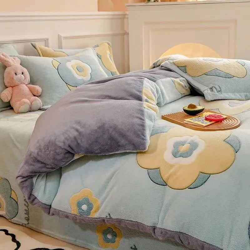 Housse de couette flanelle double face, envers uni