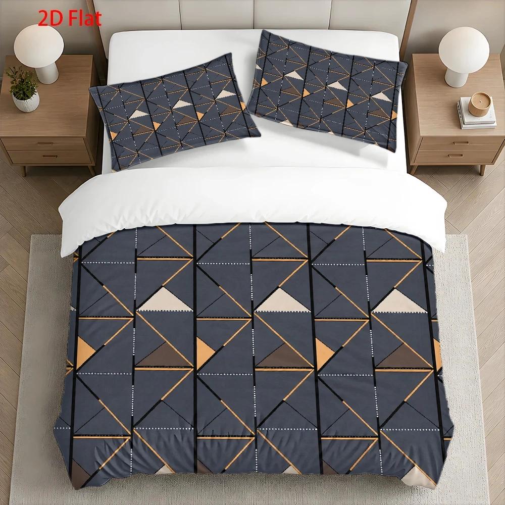 Housse de couette géométrique gris et or, triangles art déco