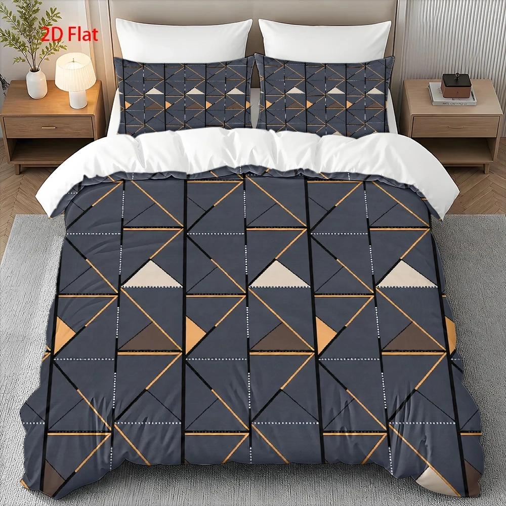 Housse de couette géométrique gris et or, triangles art déco