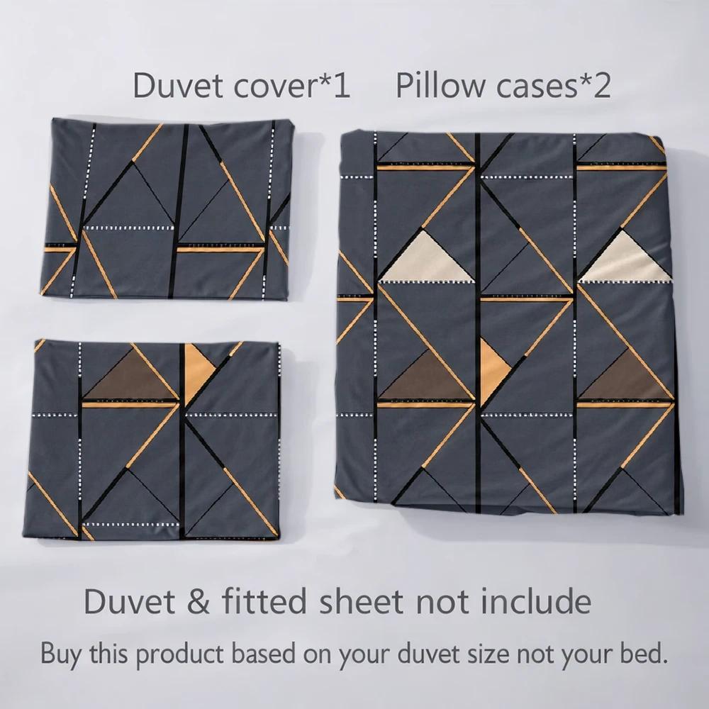 Housse de couette géométrique gris et or, triangles art déco