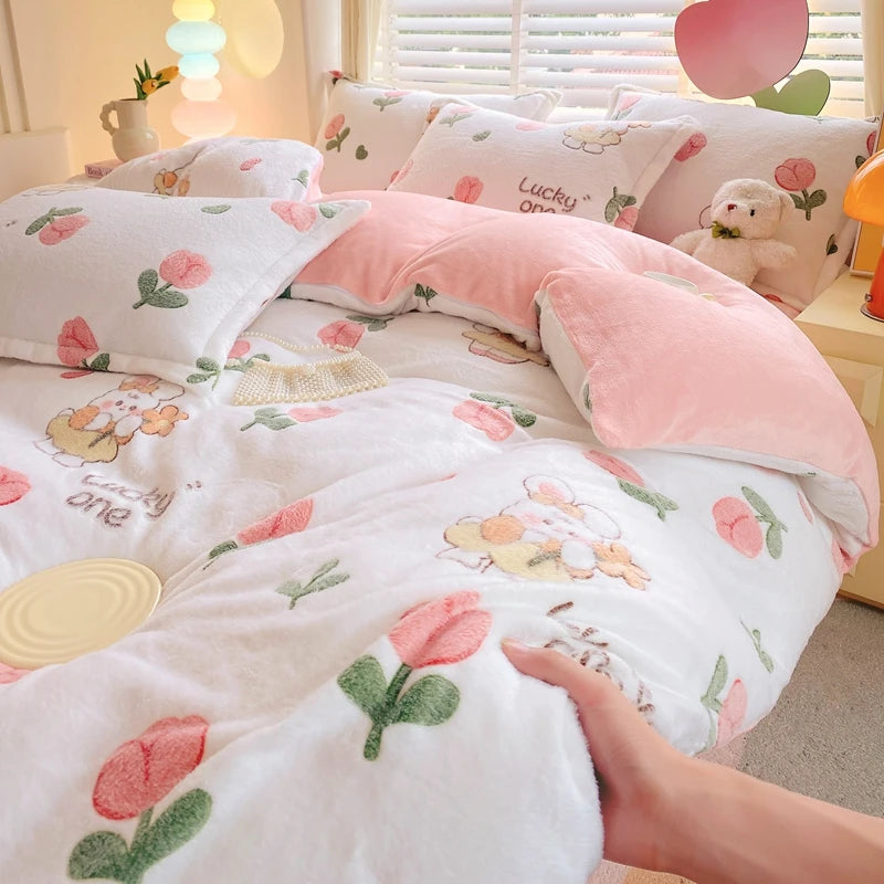 Housse de couette polaire enfant, dix-sept dessins en relief