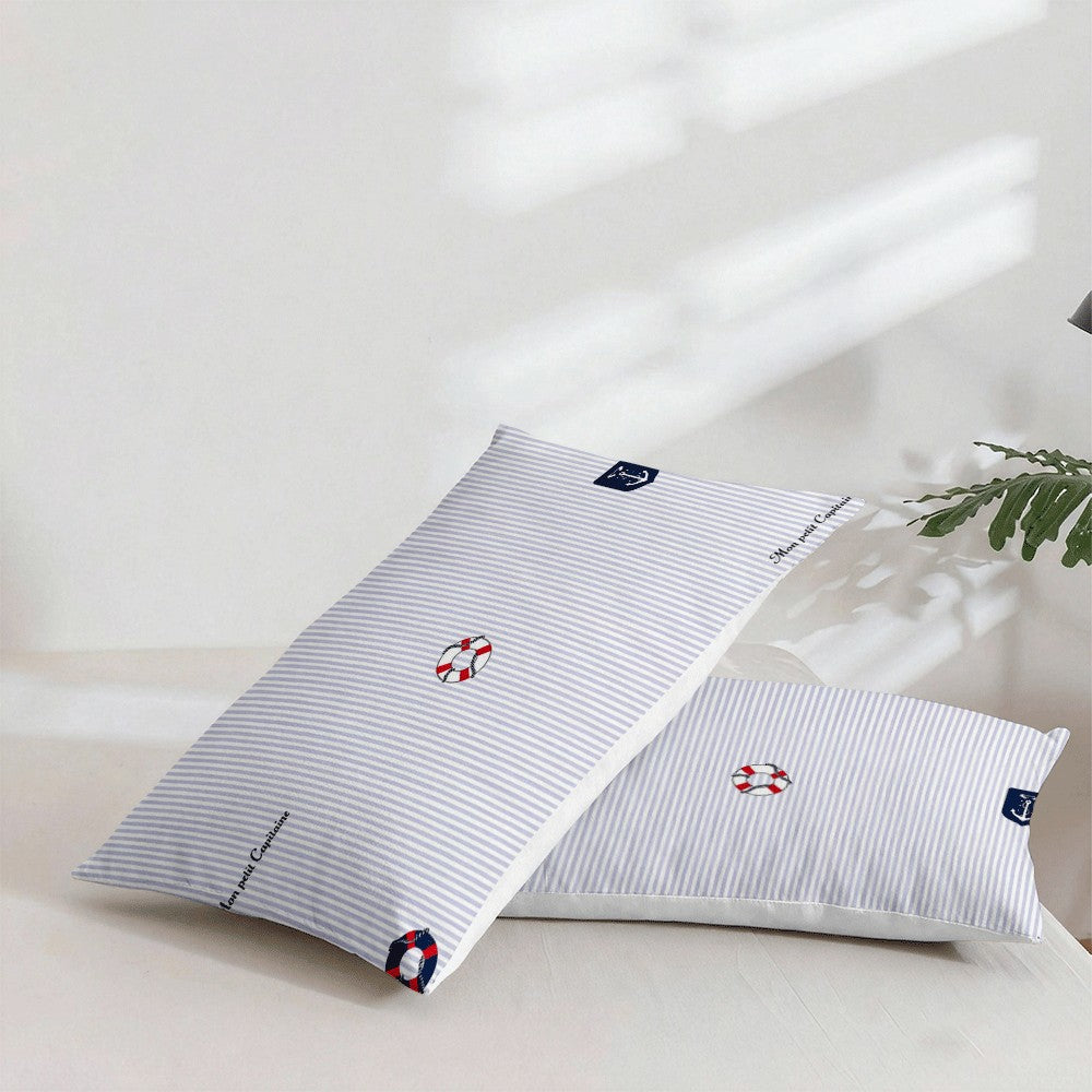 Housse de couette rayée bleu clair, ancres et bouées marines