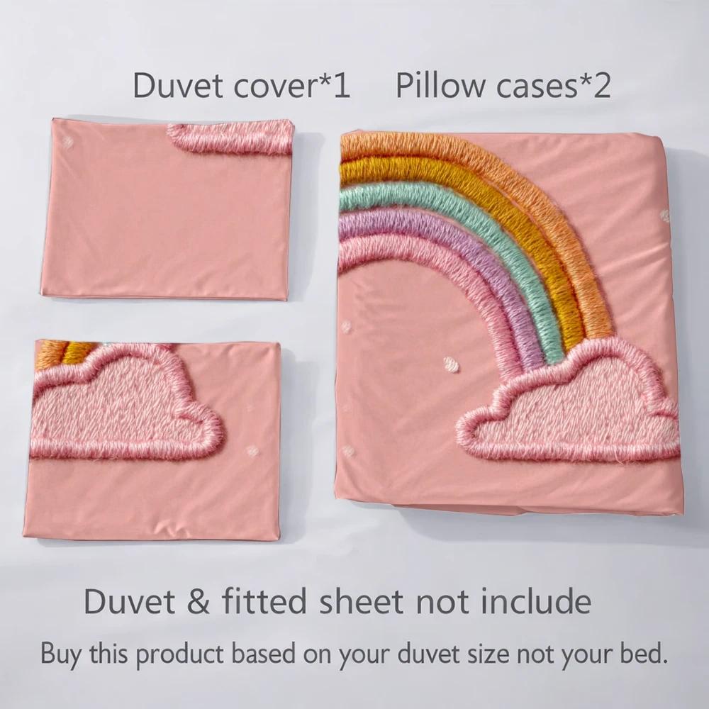 Housse de couette rose enfant, arc-en-ciel façon broderie