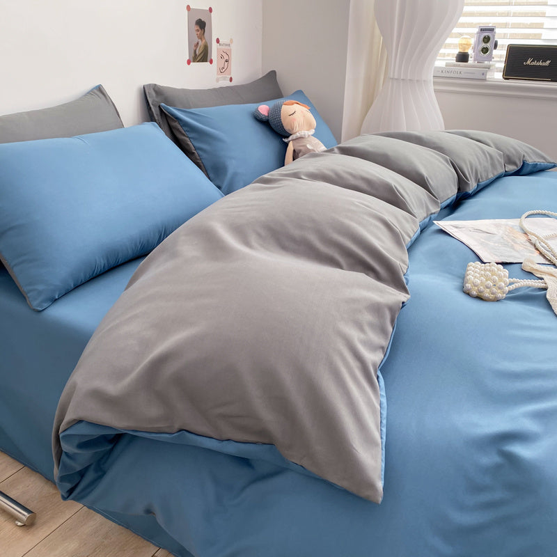 Housse de couette unie bicolore, microfibre douce et légère — vue 9
