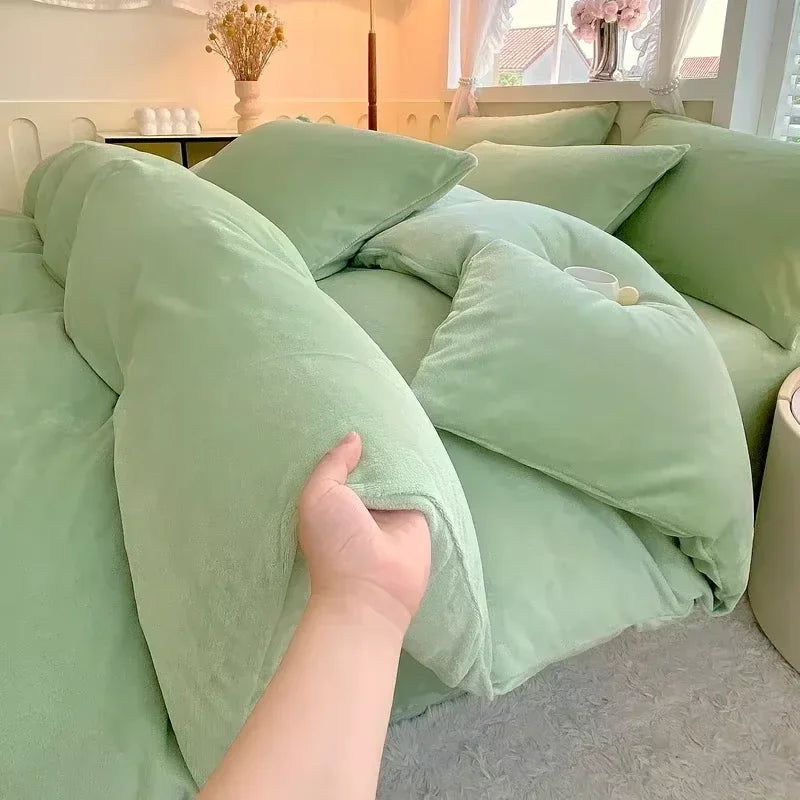 Housse de couette en velours de lait épais, unie et chaude