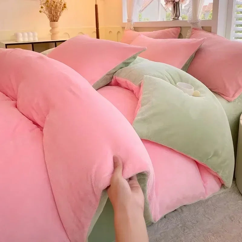 Housse de couette en velours de lait épais, unie et chaude