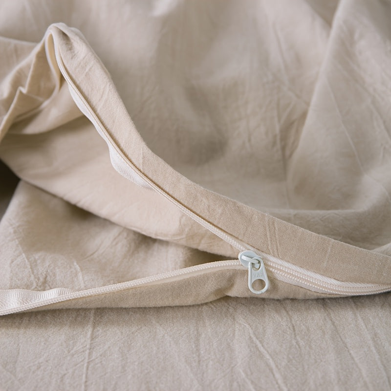 Housse de couette coton lavé, parure 3 pièces zippée