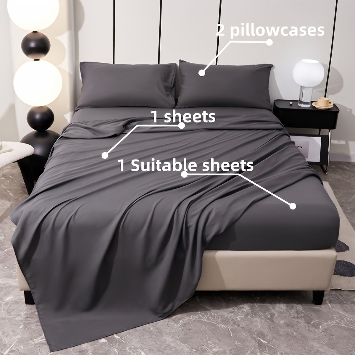 Parure de lit unie 4 pièces en microfibre brossée douce
