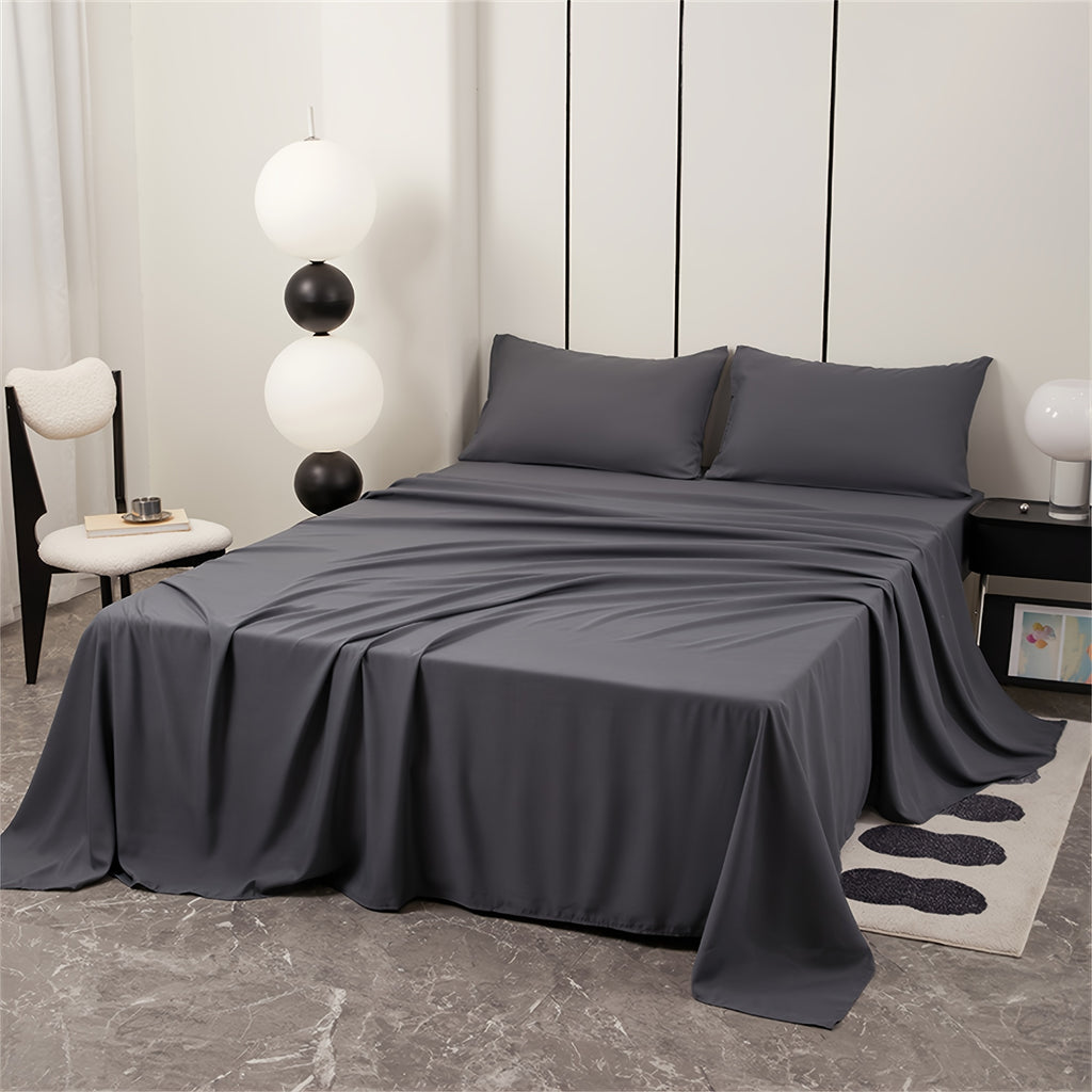 Parure de lit unie 4 pièces en microfibre brossée douce
