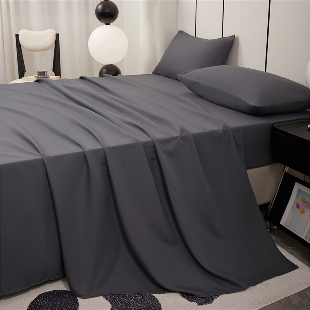 Parure de lit unie 4 pièces en microfibre brossée douce