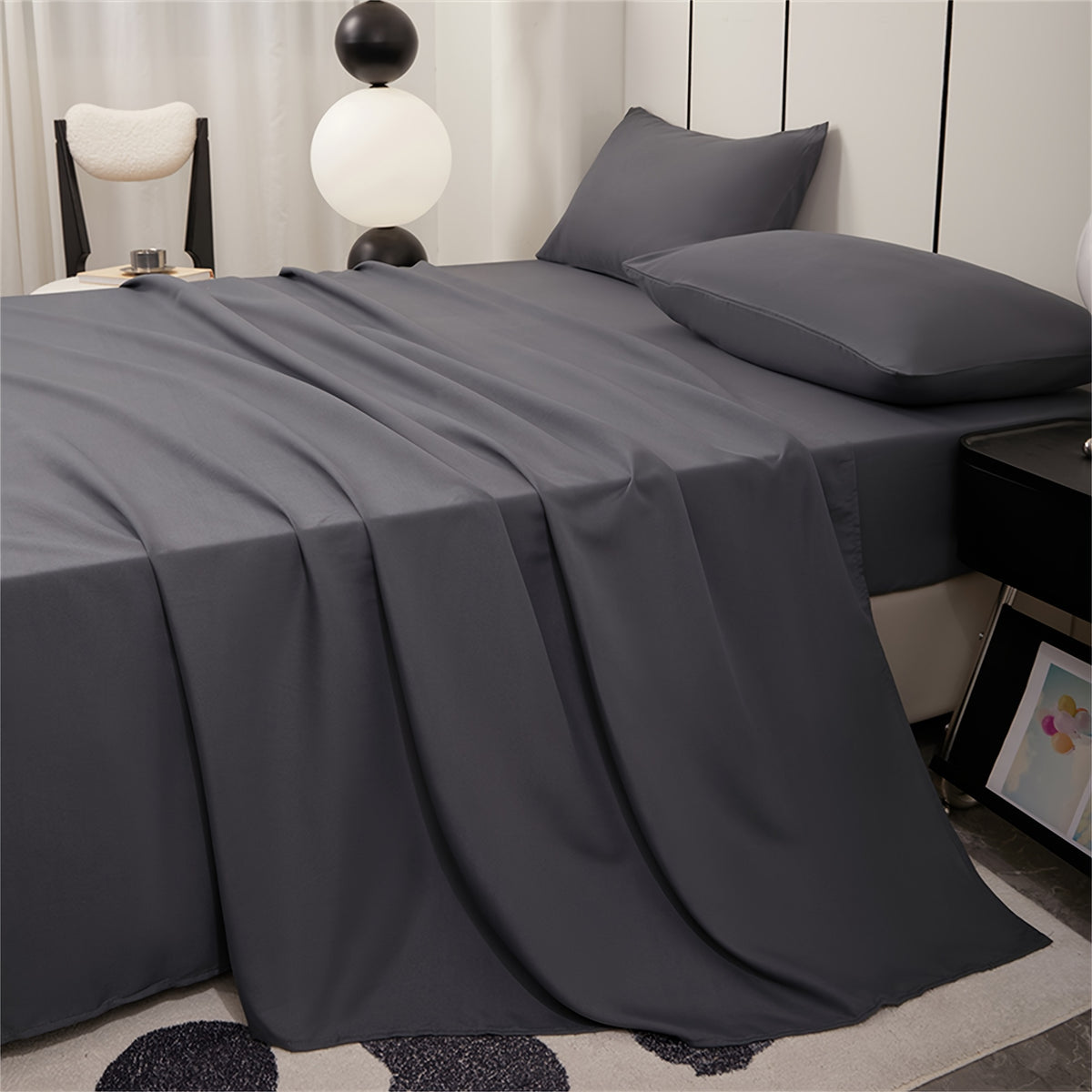 Parure de lit unie 4 pièces en microfibre brossée douce