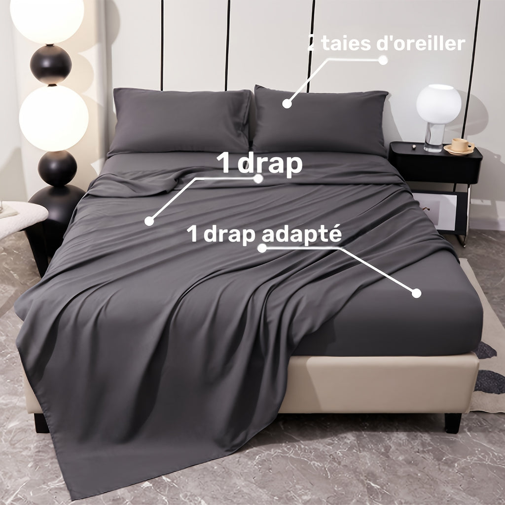 Parure de lit unie 4 pièces en microfibre brossée douce