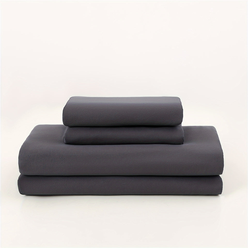 Parure de lit unie 4 pièces en microfibre brossée douce