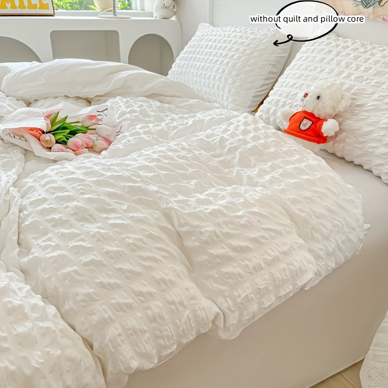 Parure de Housse de Couette 3 Pices Taille Queen en Seersucker avec Fermeture clair Rafrachissante et Respirante Blanc Jaune Clair Violet avec 8 Cordonnets dAngle et 2 Taies dOreiller sans Couette Toutes Saisons