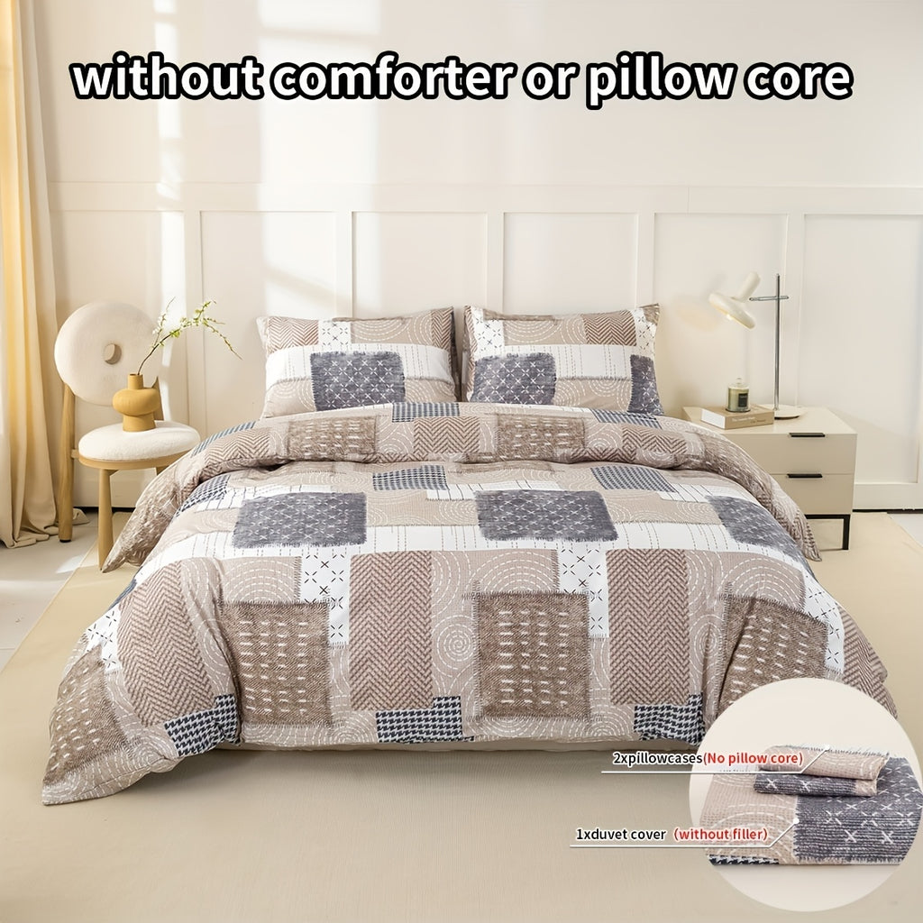 3 pices Housse de Couette Imprime Patchwork Carre