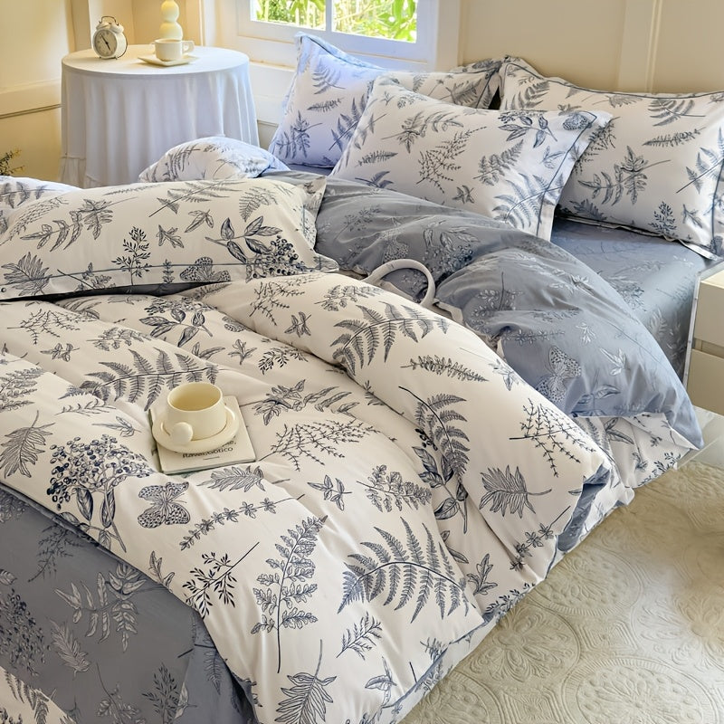Ensemble de housse de couette en coton 100  2 ou 3 pices motif plumes bleues