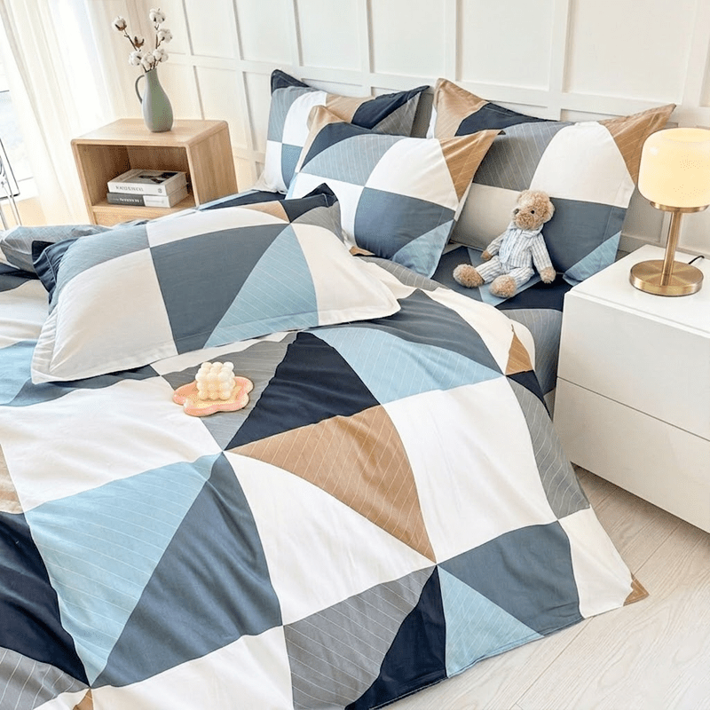 Ensemble de housse de couette 3 pices Latacaca 100 coton minimaliste blocs de couleurs bleu et marron 1 housse de couette et 2 taies doreiller literie douce respirante et durable lavable en machine pour chambre  coucher chambre damis dortoir