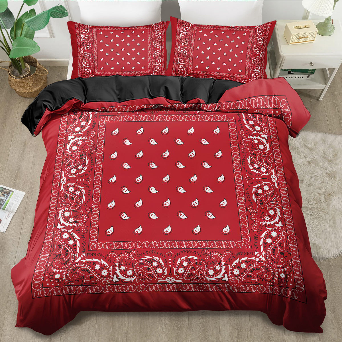 Parure de lit 23 pices housse de couette Queen douce et confortable parure de lit housse de couette rouge bohme housse de couette lgante cachemire cachemire literie de style rtro pour chambre 1 housse de couette  2 taies doreiller sans rembo
