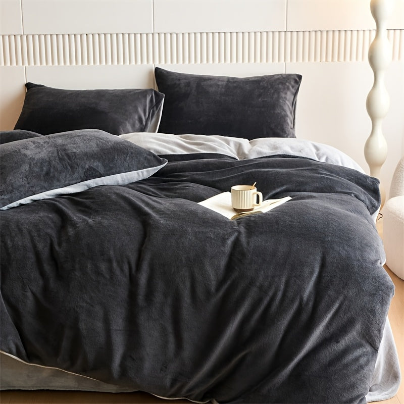 Literie dHiver Douce Nouvelle Arrive 2025 Housse de Couette paisse en Flanelle Solide et Colore Duvet Peluche Velours Laitier Ensemble Complet Incluant 1 Housse de Couette et 2 Taies dOreiller SANS Couette Intrieure NI Oreiller Fibre Chaude