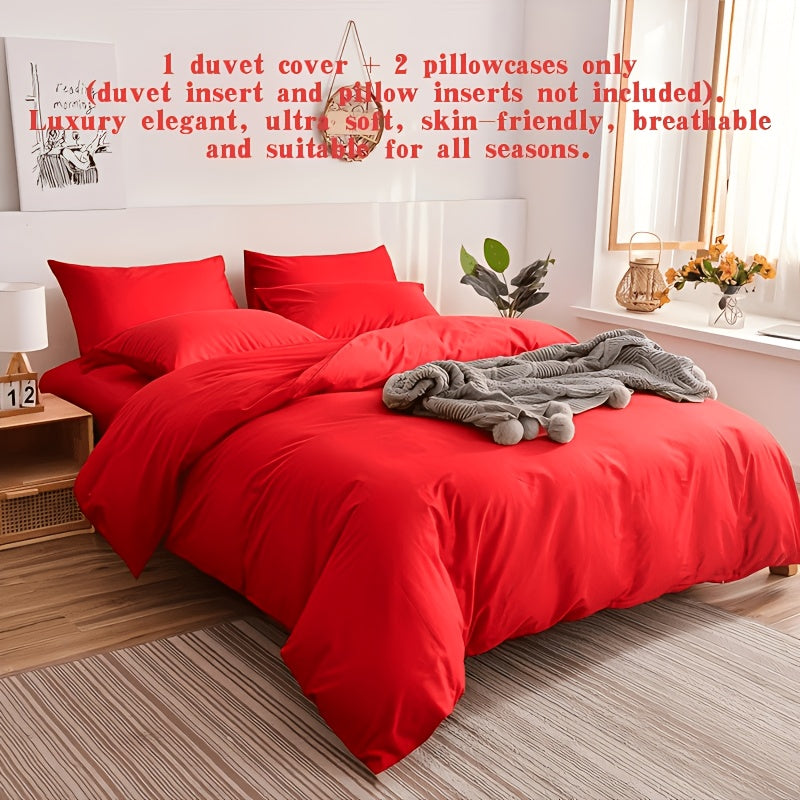 Ensemble de housse de couette 3 pices 1 housse de couette et 2 taies doreiller fibre de polyester de couleur unie haut de gamme ne se dforme pas ne bouloche pas durable et robuste doux et confortable Toutes saisons