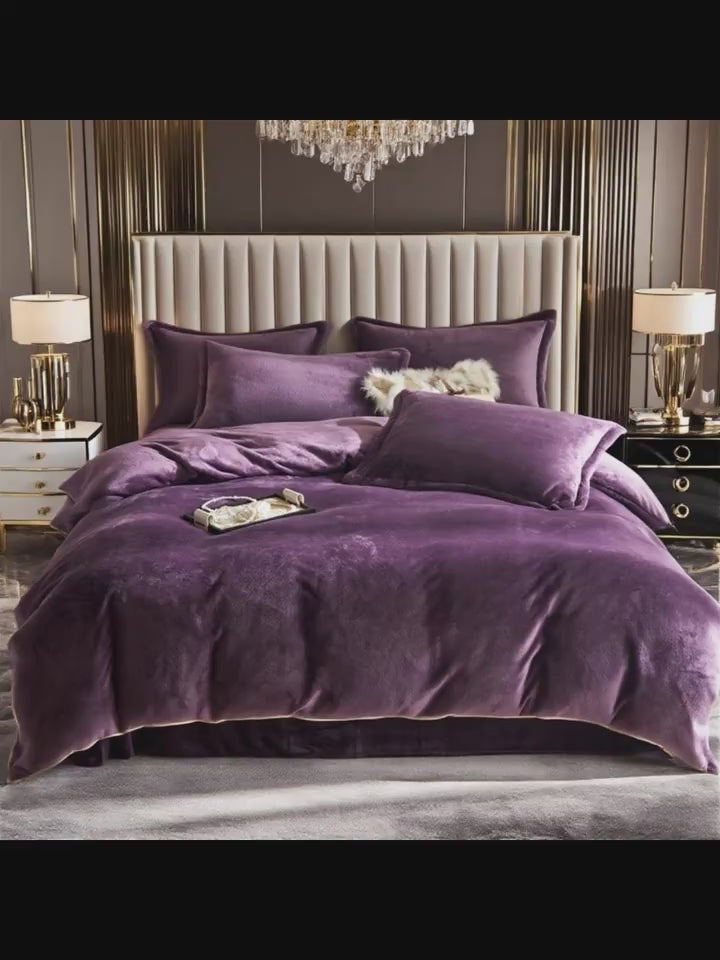 Housse de couette en velours pais couleur violet ensemble printempsautomne avec 1 housse et 2 taies sans oreillers ni couette 11 tailles disponibles douce et confortable tissu hypoallergnique