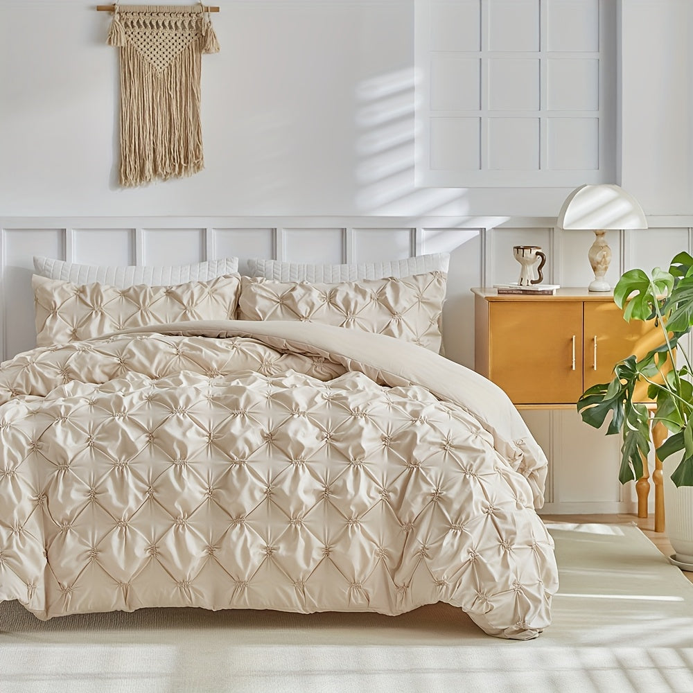 Nouveau produit printempst  Design pliss et cartel ensemble de housse de couette et de drap de lit quatre saisons avec fermetures clair et sangles dangle convient aux femmes et aux hommes