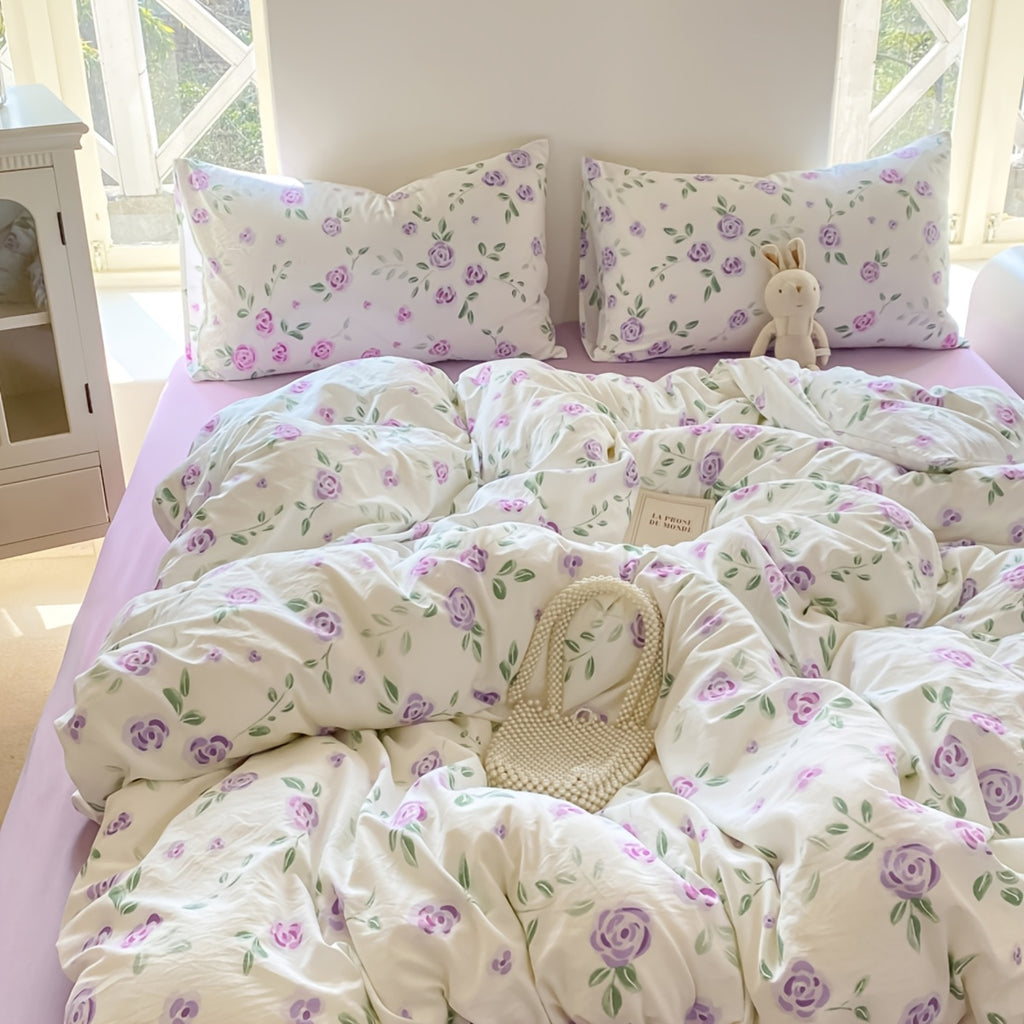Housse douce toutes saisons 3 pices Set de Housse de Couette Rose et Violet 1 Housse de Couette  2 Taies dOreiller Sans Insert Housse avec Fermeture clair pour un Retrait et Lavage Faciles Tissu Confortable et Doux Adapt  Toutes les Saisons