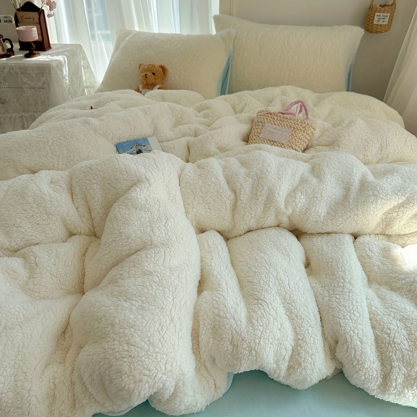 Hiver pais et Doux 34 pices Nouveau Set Hiver Coren en Velours Laitier Agneau Housse de Couette 1  Drap 1  Taie dOreiller 12 Housse de Couette paisse et Chaude Douce et Confortable