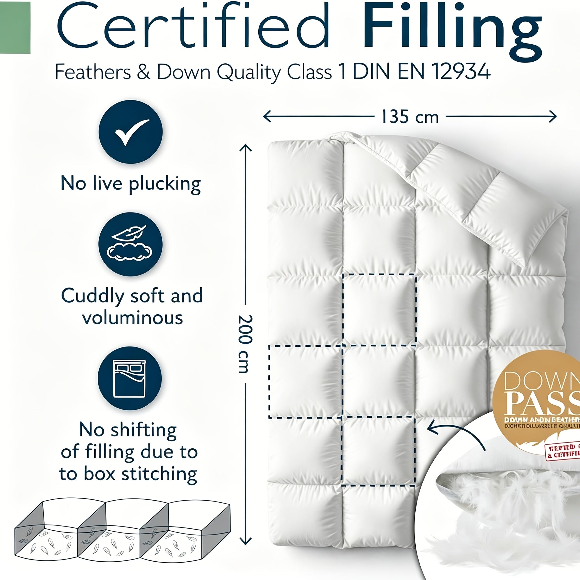Couette Plume dt 135x200cm 155x220cm 200x200cm 220x240cm 240x260cm Remplissage avec 10 Duvet dOie 90 Plume dOie 200gm OekoTex Downpass et OEKO 100  Housse 100 Coton Lavable Couette Toutes Saisons
