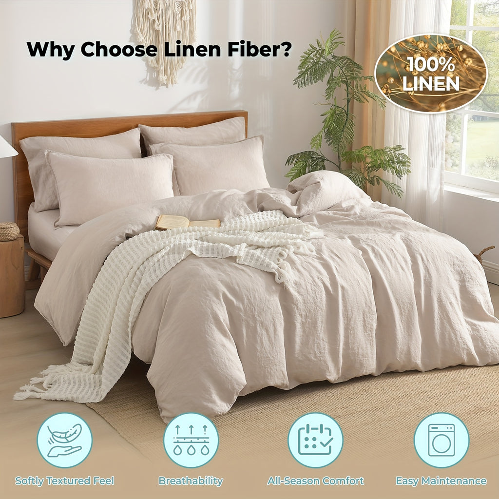 Ensemble de housse de couette 3 pices en lin dlav rsistant  labrasion et aux plis difficile  dchirer doux et confortable tactile agrable pour la peau respirant convient aux chambres aux htels et aux rsidences secondaires insert de couet