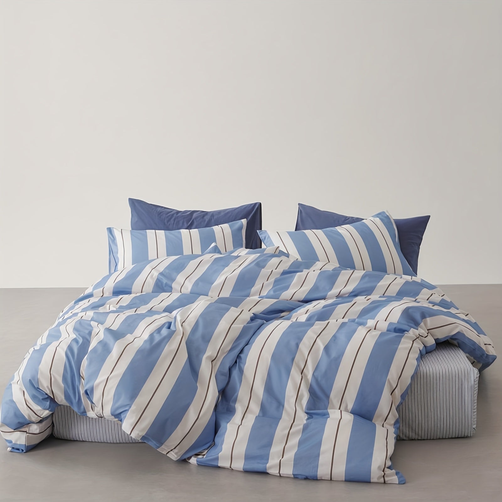 Ensemble de housse de couette 3 pices 2 taies doreiller et 1 housse de couette  rayures imprimes style minimaliste couvrelit complet ray Sans garnitures doreiller ni insert de couette Ensemble de literie raye gomtrique 3 pices ultradou