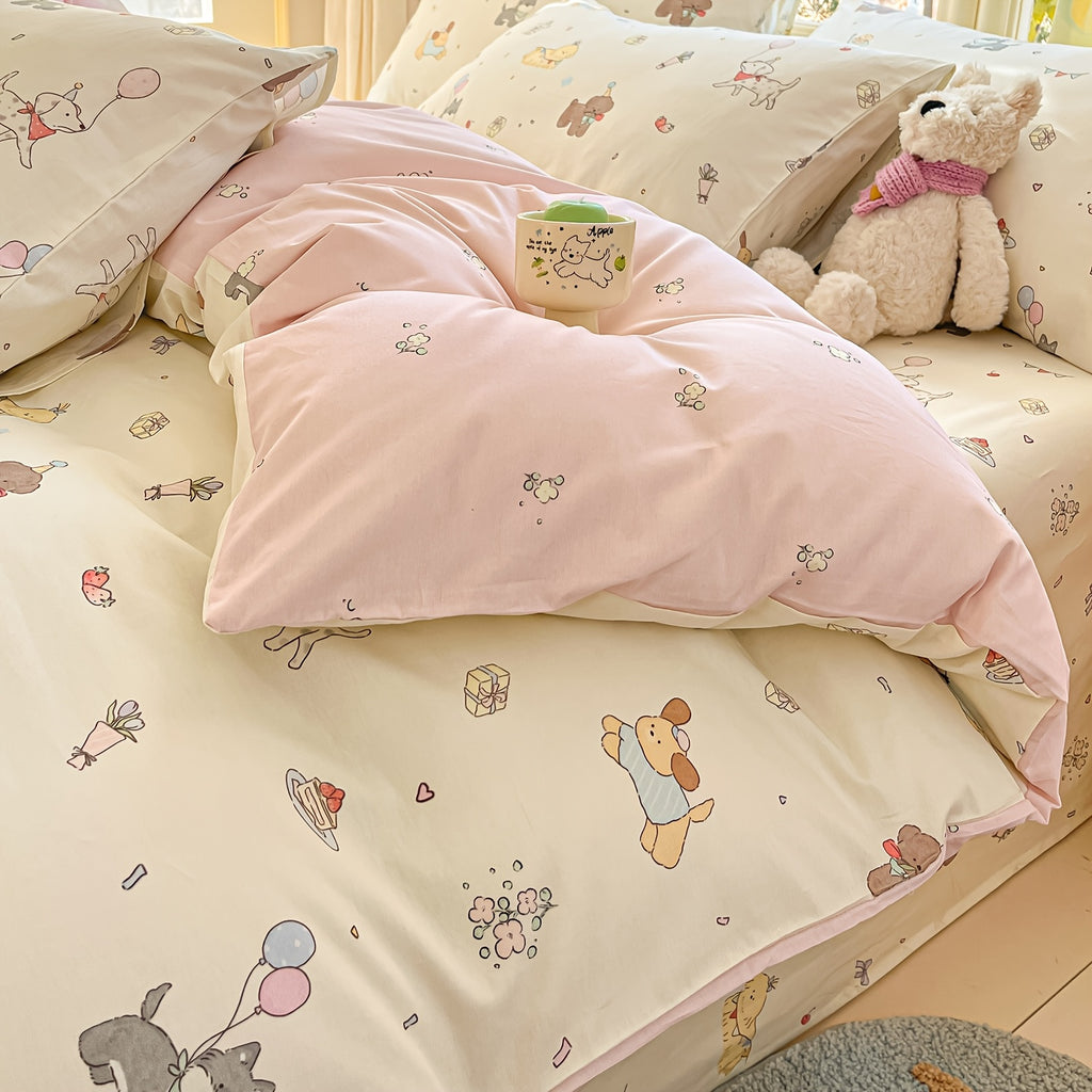 Douceur 100 coton Ensemble 4 pices Four Seasons imprim Charlie et Amis en flanelle douce pour la peau 100  coton 1 housse de couette  2 taies doreiller  1 drap housse doux et dlicat respirant et vacuant lhumidit simple et lgant lavabl