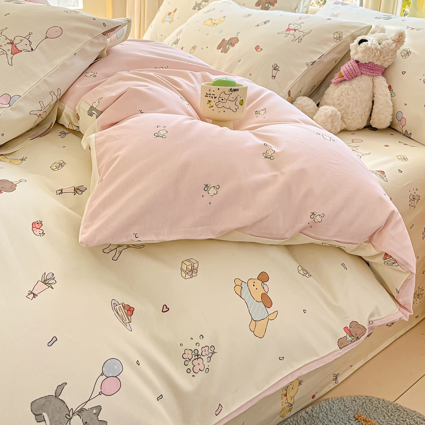 Douceur 100 coton Ensemble 4 pices Four Seasons imprim Charlie et Amis en flanelle douce pour la peau 100  coton 1 housse de couette  2 taies doreiller  1 drap housse doux et dlicat respirant et vacuant lhumidit simple et lgant lavabl