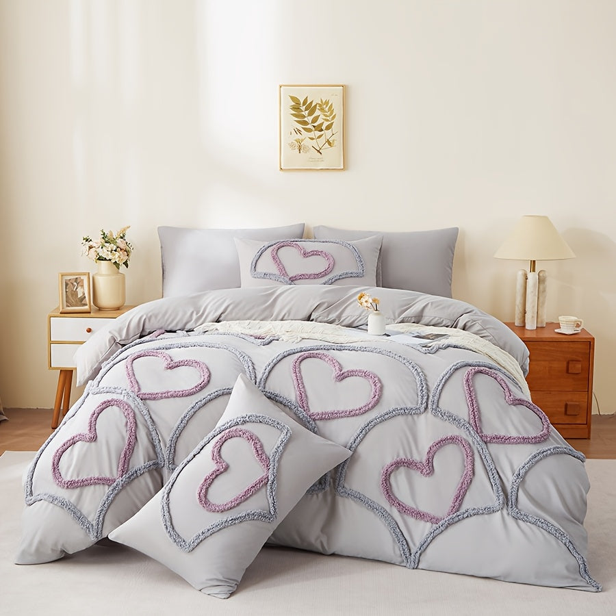 Ensemble de housse de couette moelleuse et douce pour la peau en forme de cur universel pour toutes les saisons dcoration de chambre de style princesse douce