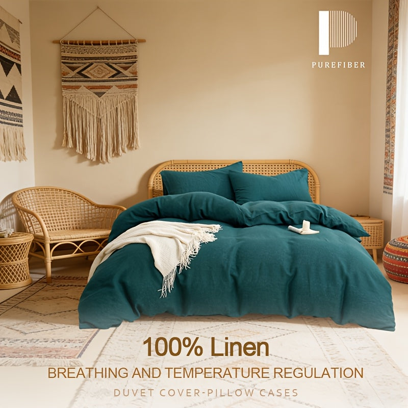 Rafrachissant  Respirant Ensemble de Housse de Couette 3 pices en Lin 100 Couleur Unie Rafrachissant et Respirant Literie 3 pices 1 Housse de Couette 2 Taies dOreiller Doux et Respirant Adapt  Toutes les Saisons Fermeture  Boutons San
