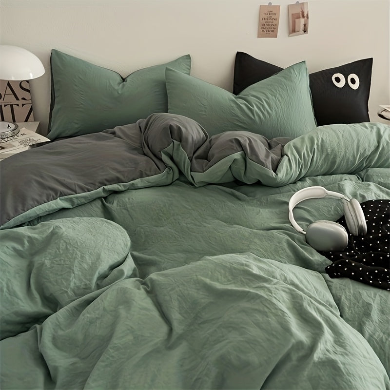 3pcs Solid Green DualPanel Duvet Cover Set UltraSoft and Comfortable Bedding Suitable for Dormitories Bedrooms and Hotels Available in Double and Single Sizes Includes 1 Duvet Cover  2 Pillowcases No Filler Holiday Gift