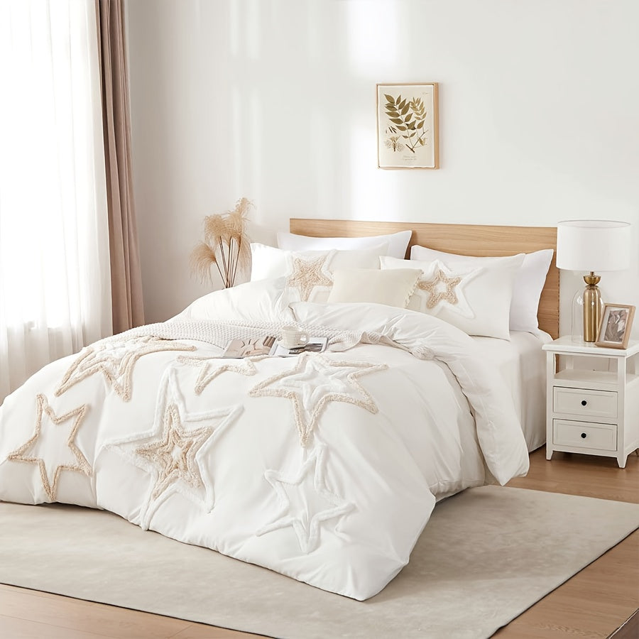 Parure de lit bohme avec housse de couette toile capitonne 3D pour chambre  coucher en microfibre douce avec fermeture clair dissimule douce et respirante 1 housse de couette  1 taie doreiller  1 housse de couette  2 taies doreiller rembo