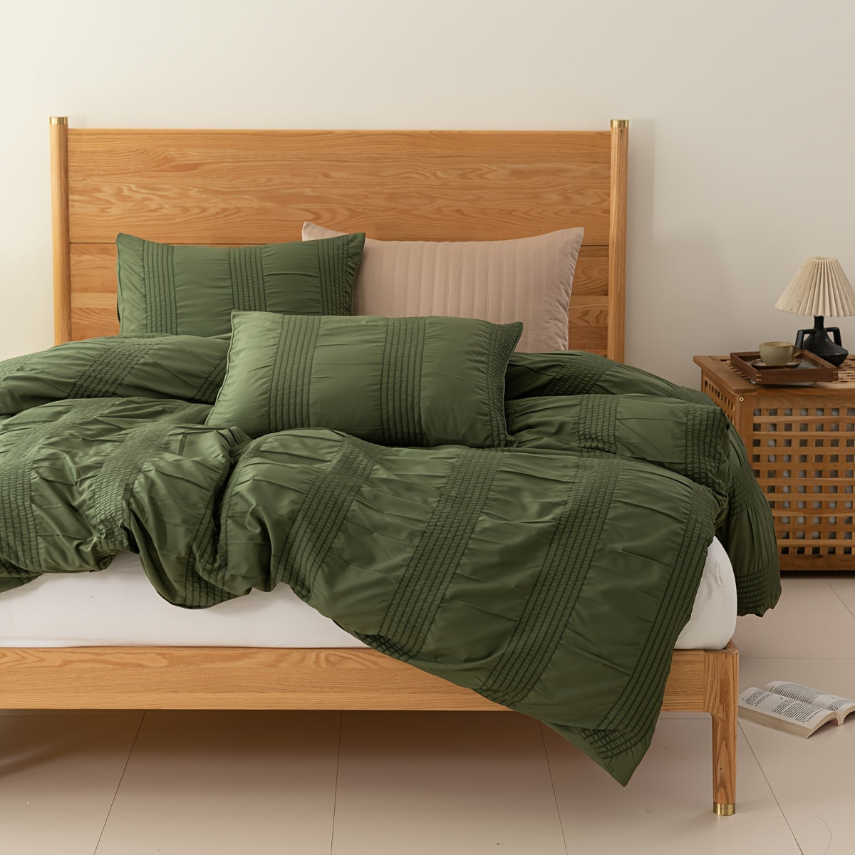 Literie Bohme Respirante 23 pices Housse de Couette Style Bohme Vintage Vert Olive en Seersucker 12 pices Taies dOreiller 1 Housse de Couette Sans Insert Ultra Doux Confortable Literie Respirante pour Toutes les Saisons Parfait pour une Ch