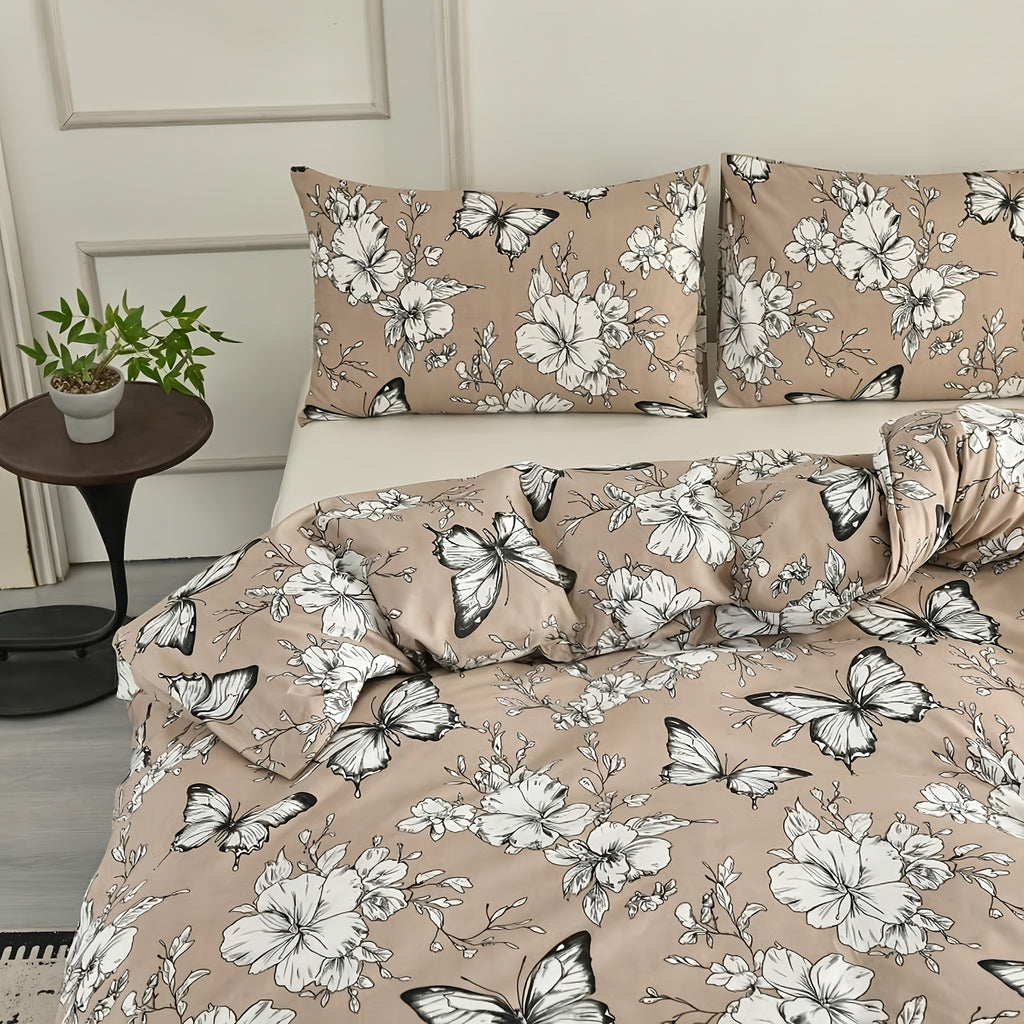 Ensemble 3 pices Floral Papillon Printemps t Nouveau Confortable Cool Housse de Couette 1 Housse de Couette 2 Taies dOreiller Non Remplie 100 Fibre UltraLgre Lavable en Machine avec Ouverture Zippe Double Simple Grande Extra Large Unisexe Convien