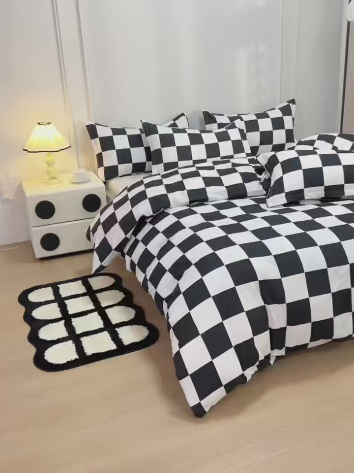 Motif  damier classique noir et blanc ensemble 3 pices taille complte La vie est comme une partie dchecs convient aussi bien aux chambres de matre quaux chambres damis