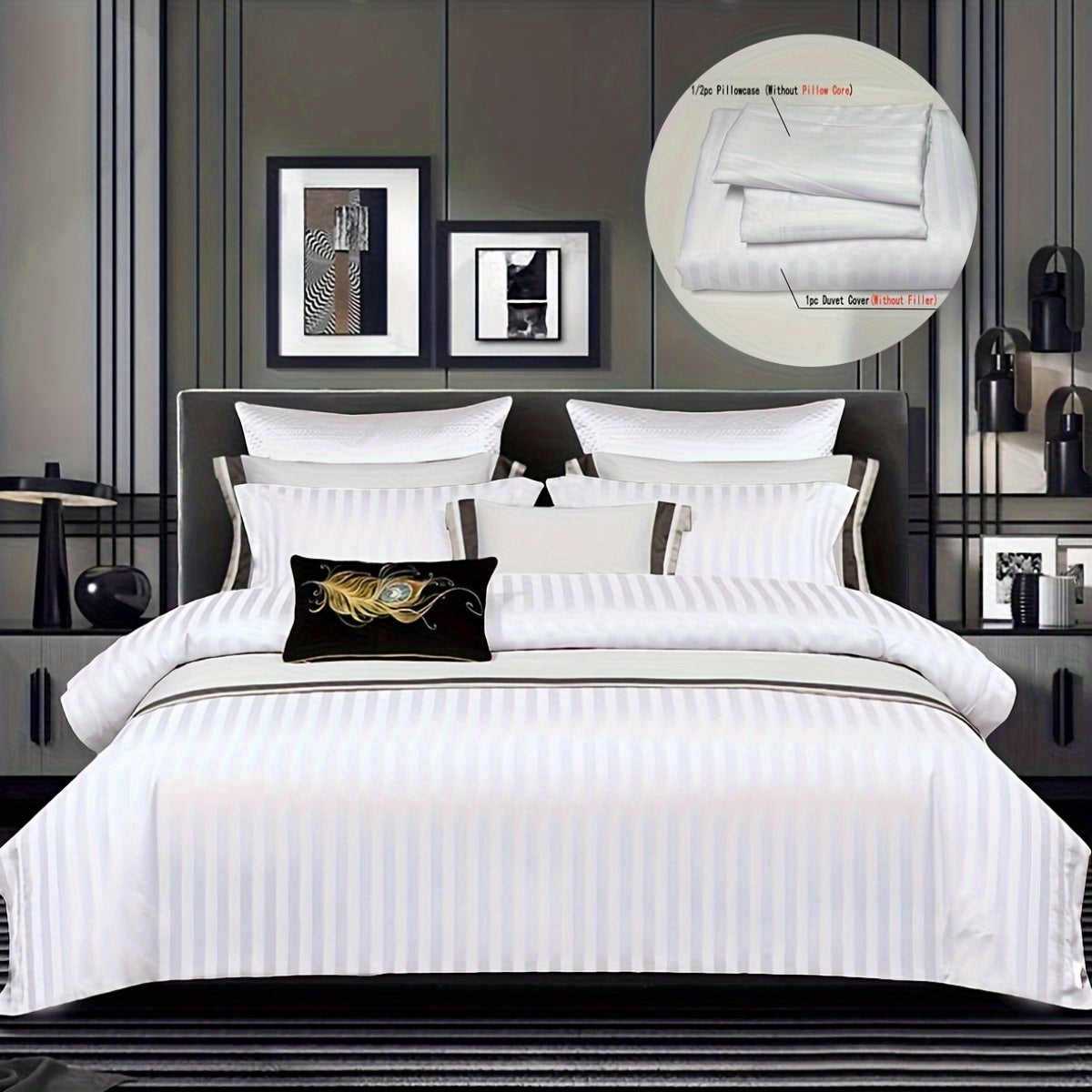 Ensemble de housse de couette de luxe 3 pices 1 housse de couette et 2 taies doreiller sans garniture literie  imprim satin blanc housse de couette douce et confortable pour chambre  coucher chambre damis