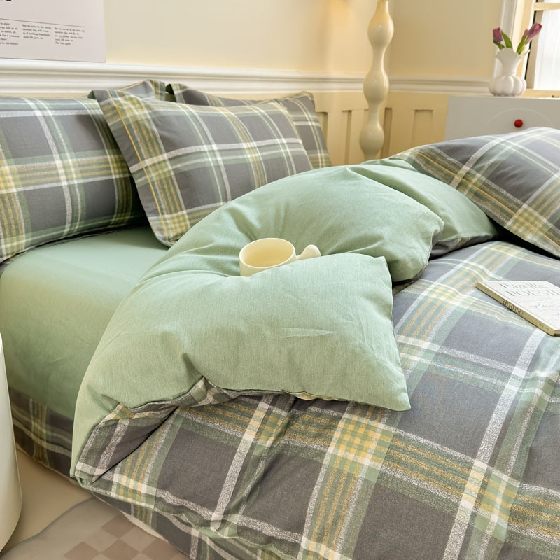 Parure de Housse de Couette 23 Pices en Coton  Carreaux Verts